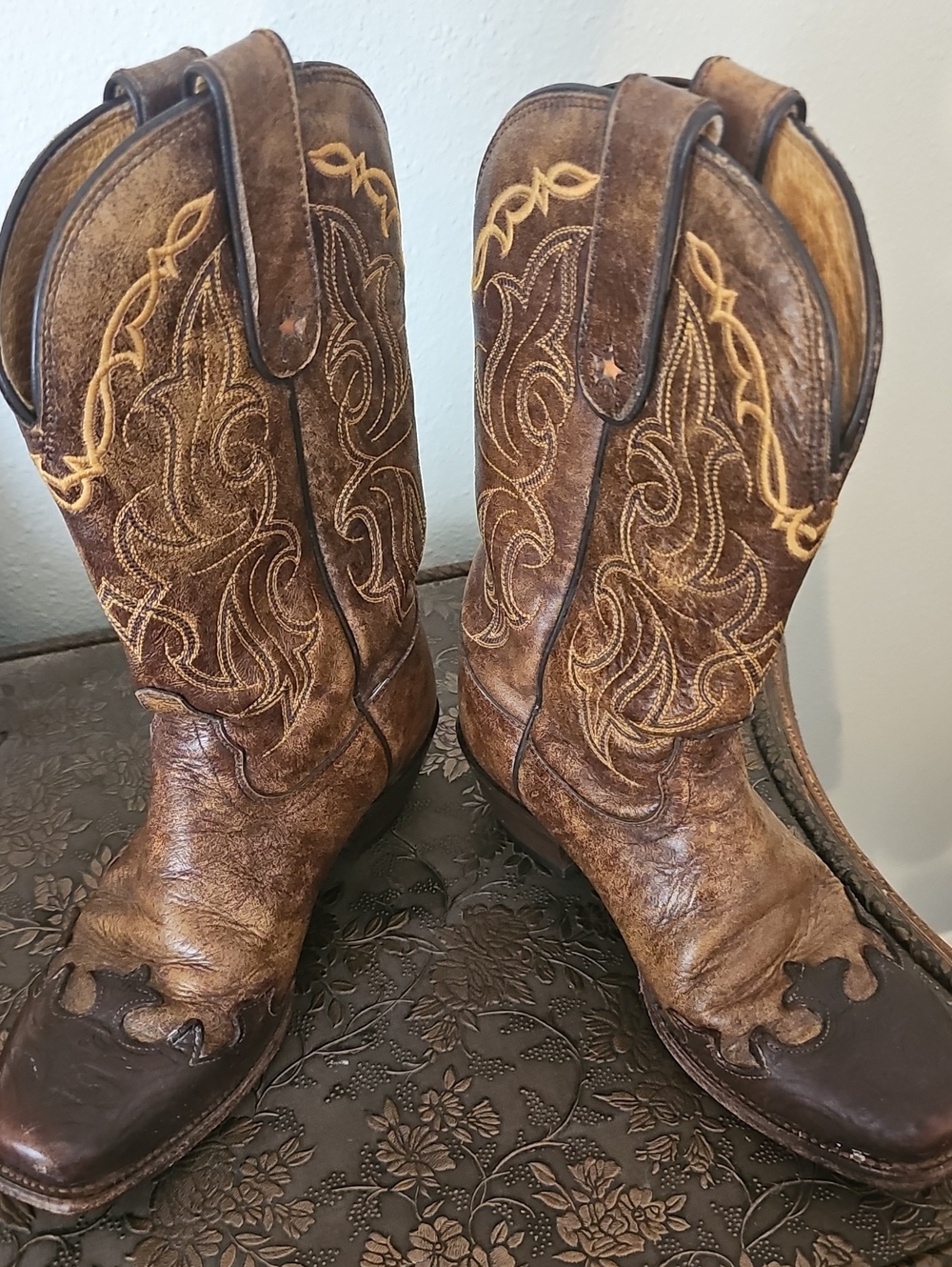 Tony Lama VF6004 Ladies Vacquero Western w/Bark Sante Fe Leather Boot - Picture 8 of 11